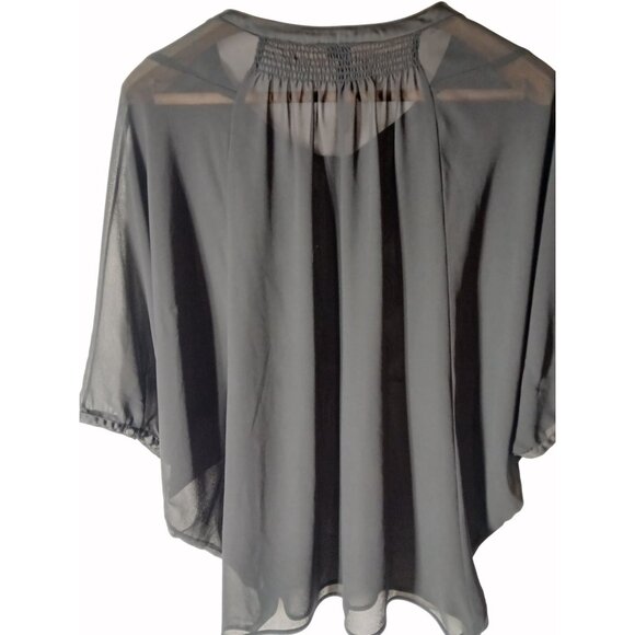 Bellatrix Black Sheer Embroidered Boho Blouse Size L Button Detail Flowy Boho - Picture 7 of 13